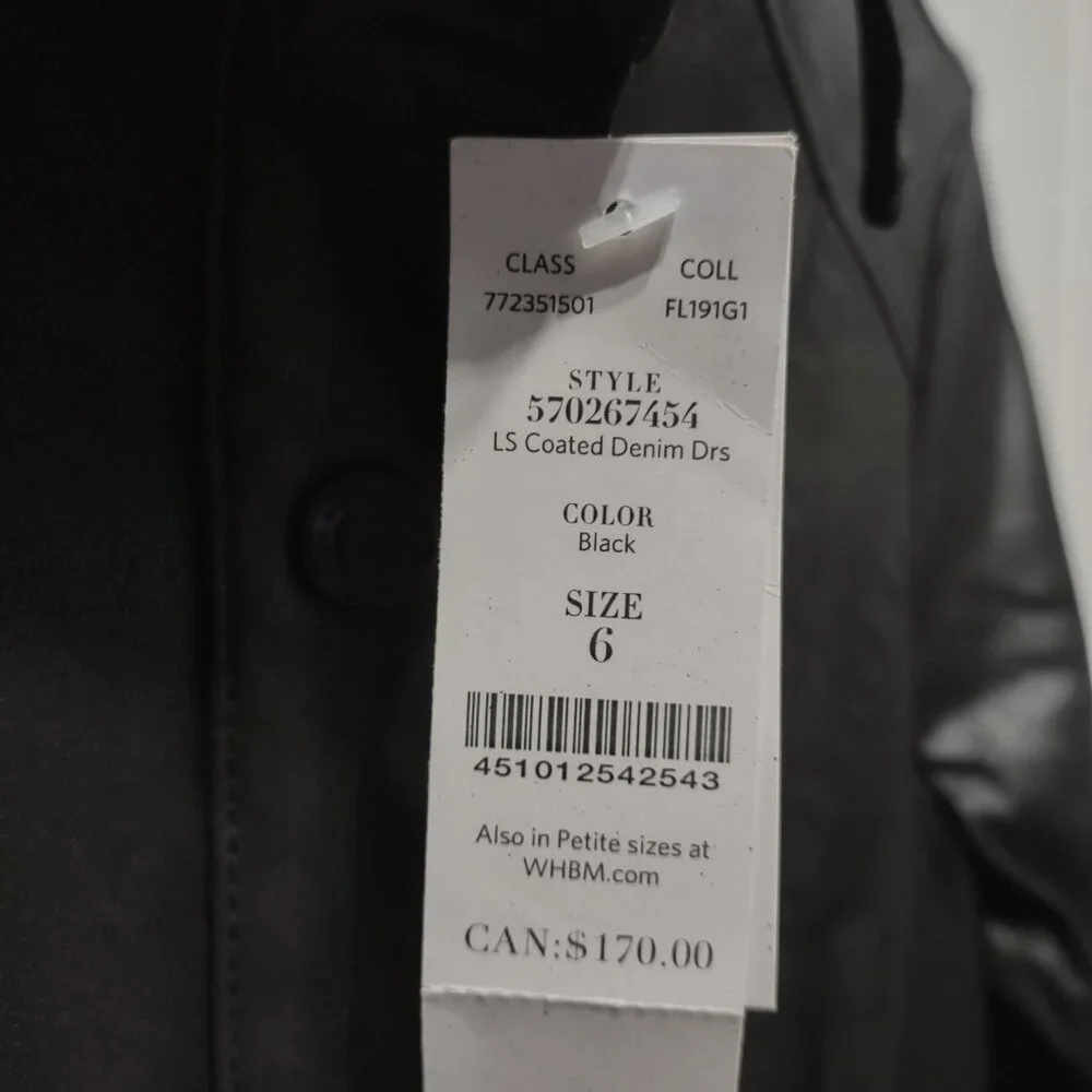 White House Black Market WHBM coated denim shirtdress NWT size 6 black - Picture 4 of 11